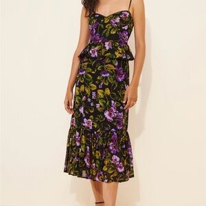Dress Forum Black and Purple Floral Midi Dress
